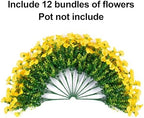 Artificial Fall Flowers Fake Plants for Outdoors, 12 Bundles Yellow Silk Morning Glory with Eucalyptus Realistic, alternate