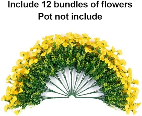 Artificial Fall Flowers Fake Plants for Outdoors, 12 Bundles Yellow Silk Morning Glory with Eucalyptus Realistic, alternate