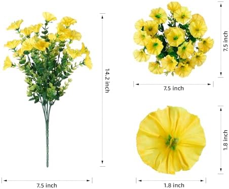 Artificial Fall Flowers Fake Plants for Outdoors, 12 Bundles Yellow Silk Morning Glory with Eucalyptus Realistic, alternate