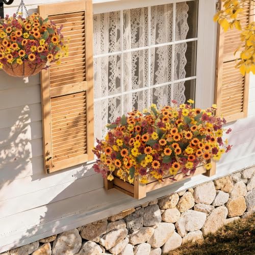 Artificial Fall Flowers for Outdoor Porch Decoration,12pcs Fake Mums, alternate view 4