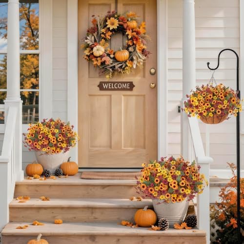 Artificial Fall Flowers for Outdoor Porch Decoration,12pcs Fake Mums, alternate view 5