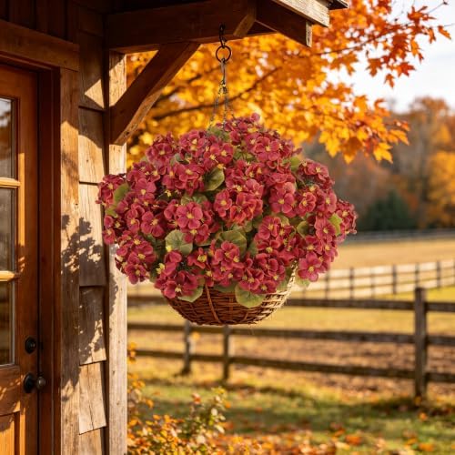 Artificial Fall Flowers for Outdoors, 6PCS Silk Geraniums, DarkRed in Dark Red, alternate view 4