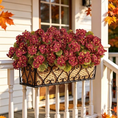 Artificial Fall Flowers for Outdoors, 6PCS Silk Geraniums, DarkRed in Dark Red, alternate view 6