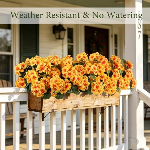 Artificial Fall Flowers for Outdoors, 6PCS Silk Geraniums, Yellow in Yellow, alternate view 2