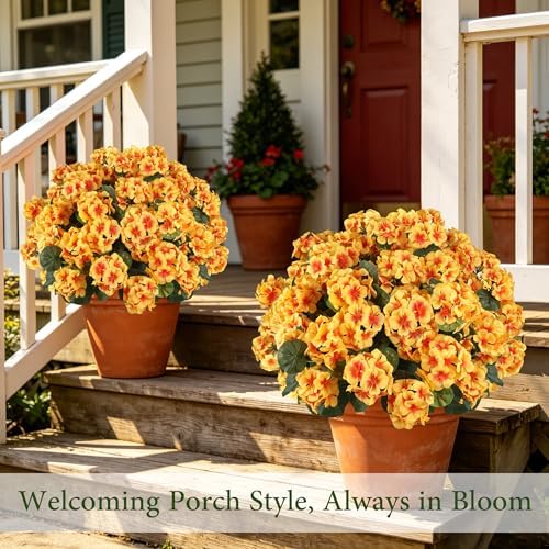 Artificial Fall Flowers for Outdoors, 6PCS Silk Geraniums, Yellow in Yellow, alternate view 3