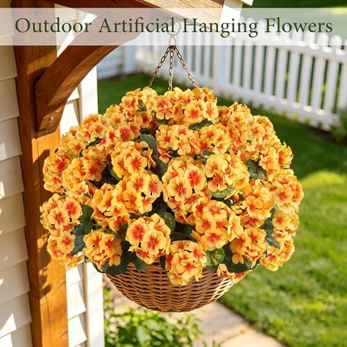 Artificial Fall Flowers for Outdoors, 6PCS Silk Geraniums, Yellow in Yellow, alternate view 4