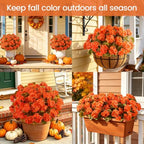 Artificial Fall Flowers for Outdoors, 6PCS Silk Orange Geraniums in Orange, alternate view 2
