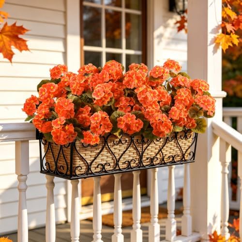Artificial Fall Flowers for Outdoors, 6PCS Silk Orange Geraniums in Orange, alternate view 6