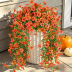 Artificial Fall Flowers for Outdoors, Fake Silk Mums, Orange, 2PCS