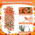 Artificial Fall Flowers for Outdoors, Fake Silk Mums, Orange, 2PCS, alternate view 2