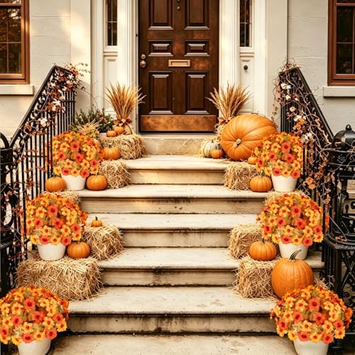 Artificial Fall Flowers for Outdoors, Faux Petunias Autumn Decoration, Fake Flowers Plants UV Resistant Look, alternate view