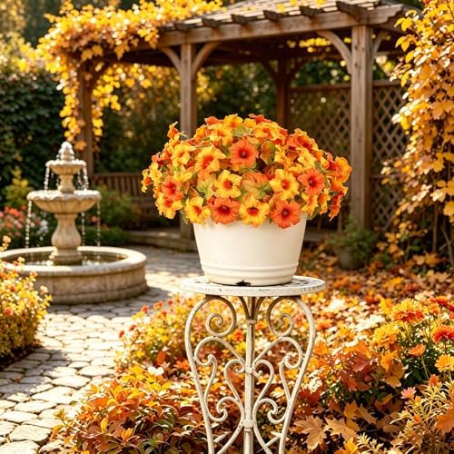 Artificial Fall Flowers for Outdoors, Faux Petunias Autumn Decoration, Fake Flowers Plants UV Resistant Look, alternate view