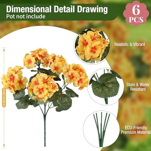 Artificial Fall Flowers Geraniums for Outdoors Front Porch Decor in Yellow, alternate view 2