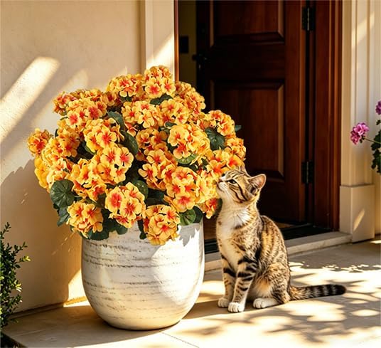 Artificial Fall Flowers Geraniums for Outdoors Front Porch Decor in Yellow, alternate view 4