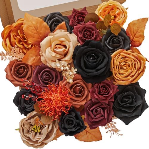 Artificial Fall Flowers Orange and Black Silk Flowers for Wedding
