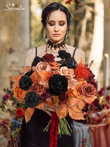Artificial Fall Flowers Orange and Black Silk Flowers for Wedding, alternate view 2