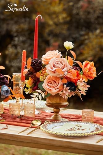 Artificial Fall Flowers Orange Burgundy Silk Flowers for Wedding in A Burgundy Orange, alternate view 2