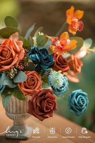 Artificial Fall Flowers Wedding Rustic Teal Grand Combo in Or-teal & Burnt Orange, alternate view 3