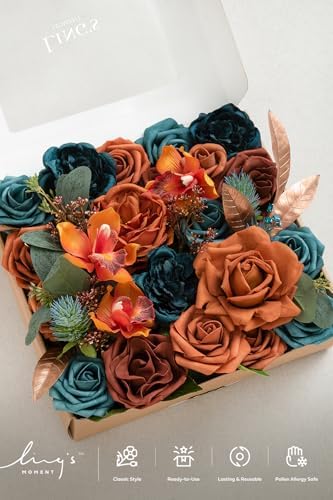 Artificial Fall Flowers Wedding Rustic Teal Grand Combo in Or-teal & Burnt Orange, alternate view 6