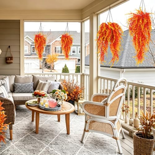 Artificial Fall Greenery for Outdoors Faux Hanging Baskets Plants, alternate view 2