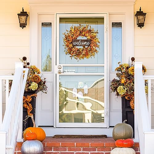 Artificial Fall Wreath - 18'' Autumn Front Door Wreath with Fall Leaves, Small Pumpkins, Cluster of Berries for, alternate