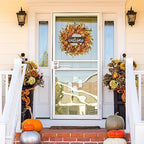 Artificial Fall Wreath - 18'' Autumn Front Door Wreath with Fall Leaves, Small Pumpkins, Cluster of Berries for, alternate