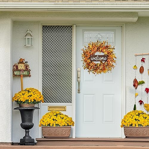 Artificial Fall Wreath - 18'' Autumn Front Door Wreath with Fall Leaves, Small Pumpkins, Cluster of Berries for, alternate