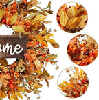 Artificial Fall Wreath - 18'' Autumn Front Door Wreath with Fall Leaves, Small Pumpkins, Cluster of Berries for, alternate