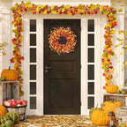 Artificial Fall Wreath 20’’ Autumn Front Door Wreath with Eucalyptus Leaves Berries Small Pumpkins Lantern Fruit, alternate