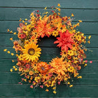 Artificial Fall Wreath 22 Inch Fall Wreaths for Front Door Autumn Flower Wreath with Sunflower Daisy Dahlia, alternate view 4