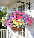 Artificial Faux Hanging Plants Flowers Basket for Outdoors Fall Decoration, Silk Morning Glory Eucalyptus Look
