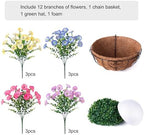 Artificial Faux Hanging Plants Flowers Basket for Outdoors Fall Decoration, Silk Morning Glory Eucalyptus Look, alternate
