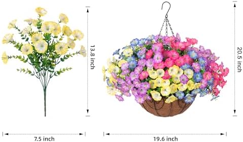 Artificial Faux Hanging Plants Flowers Basket for Outdoors Fall Decoration, Silk Morning Glory Eucalyptus Look, alternate
