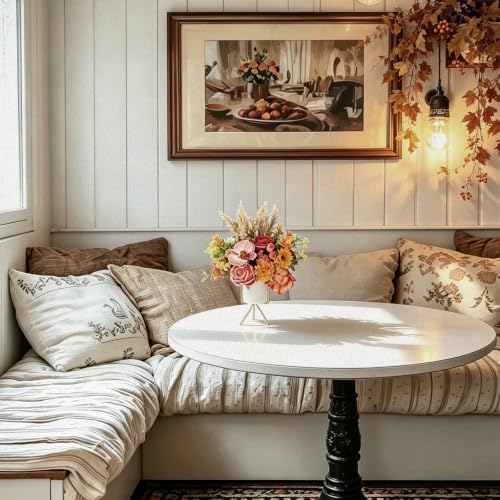 Artificial Flower Arrangement with Ceramic Vase and Gold Metal Stand, Orange and Terracotta Mixed Seasonal, alternate view 2