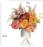 Artificial Flower Arrangement with Ceramic Vase and Gold Metal Stand, Orange and Terracotta Mixed Seasonal, alternate view 4