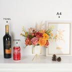 Artificial Flower Arrangement with Ceramic Vase and Gold Metal Stand, Orange and Terracotta Mixed Seasonal, alternate view 5