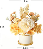 Artificial Flower Arrangement with Vase, Champagne Hydrangea Carnation in White Ceramic Pot with Gold Stand, alternate view 2