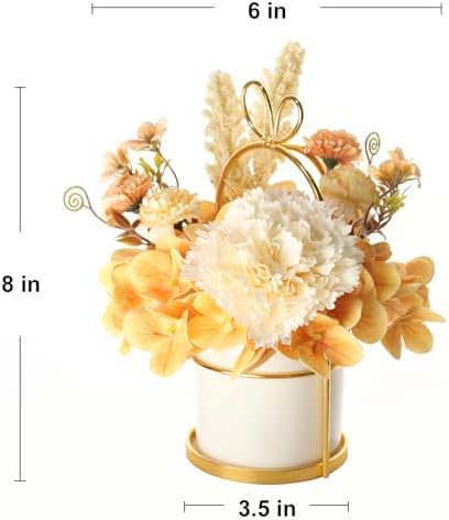 Artificial Flower Arrangement with Vase, Champagne Hydrangea Carnation in White Ceramic Pot with Gold Stand, alternate view 2