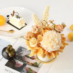 Artificial Flower Arrangement with Vase, Champagne Hydrangea Carnation in White Ceramic Pot with Gold Stand, alternate view 3