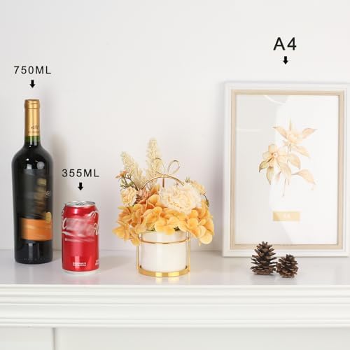 Artificial Flower Arrangement with Vase, Champagne Hydrangea Carnation in White Ceramic Pot with Gold Stand, alternate view 4