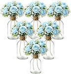 Artificial Flower Arrangements, Set of 6 Glass Bud Vases, Table Decorations