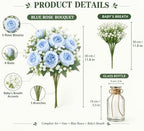 Artificial Flower Arrangements, Set of 6 Glass Bud Vases, Table Decorations, alternate view 2