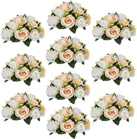 Artificial Flower Ball Centrepieces for Tables, Champagne, 10Pcs in White/Gold/Grey