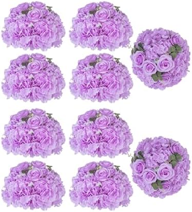 Artificial Flower Balls Centerpieces: 10 Pcs 11.8" Lilac Rose Hydrangea Wedding Fake Flowers Ball Arrangement