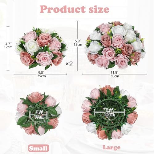Artificial Flower Balls for Table Centerpieces - 2PCS 8.6" Silk Rose Floral Arrangement Fake Floral Bouquet for, alternate