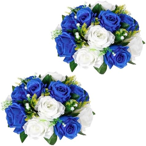 Artificial Flower Balls for Tables Centerpieces - 2PCS 8.6" Silk Rose Floral Arrangement with Plastic Base Fake