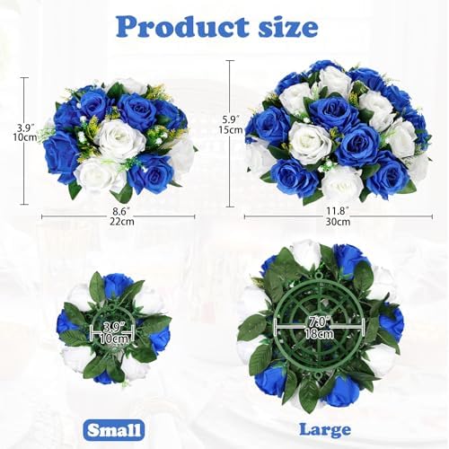 Artificial Flower Balls for Tables Centerpieces - 2PCS 8.6" Silk Rose Floral Arrangement with Plastic Base Fake, alternate