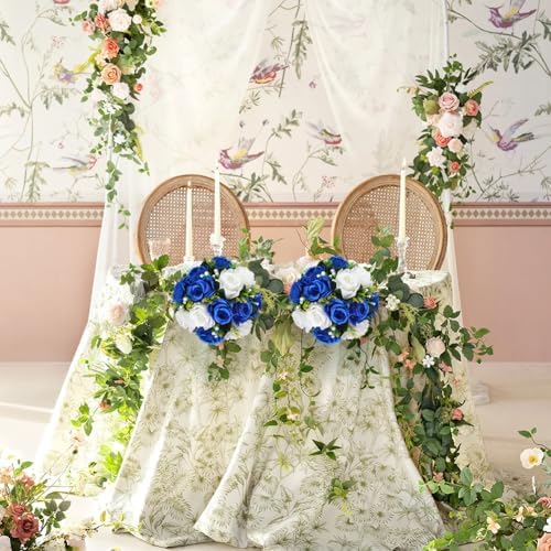 Artificial Flower Balls for Tables Centerpieces - 2PCS 8.6" Silk Rose Floral Arrangement with Plastic Base Fake, alternate