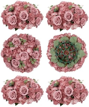 Artificial Flower Balls Wedding Centerpieces, 6 Pcs, Dusty Pink in 5.9’’(H) in Dusty Rose