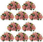 Artificial Flower Centrepieces for Tables - 10 Pcs Dusty Rose Fake Flowers Roses Balls 9.5in Diameter - Silk